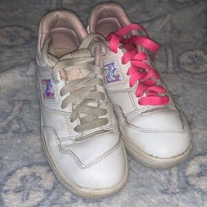 New Balance Kids White and Pink Sneakers